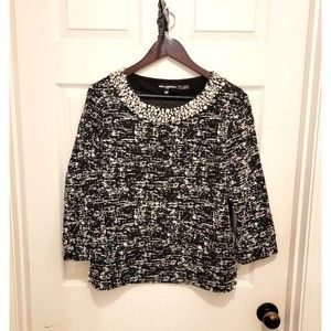 Karl Lagerfeld Paris Tweed Pearl Neckline Designer Shirt Blouse Size Medium